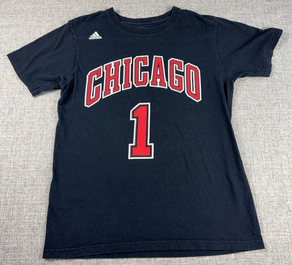 Adidas Derrick Rose Chicago Bulls #1 T Shirt Mens M NBA Black Stitched Graphic